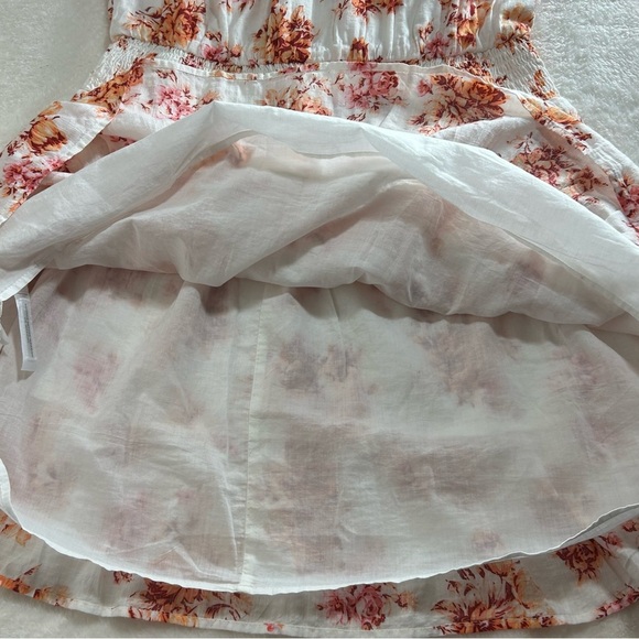 LOFT White Ruffle & Smocked Dress with Orange and Pink Floral Print Size SP - Picture 7 of 13